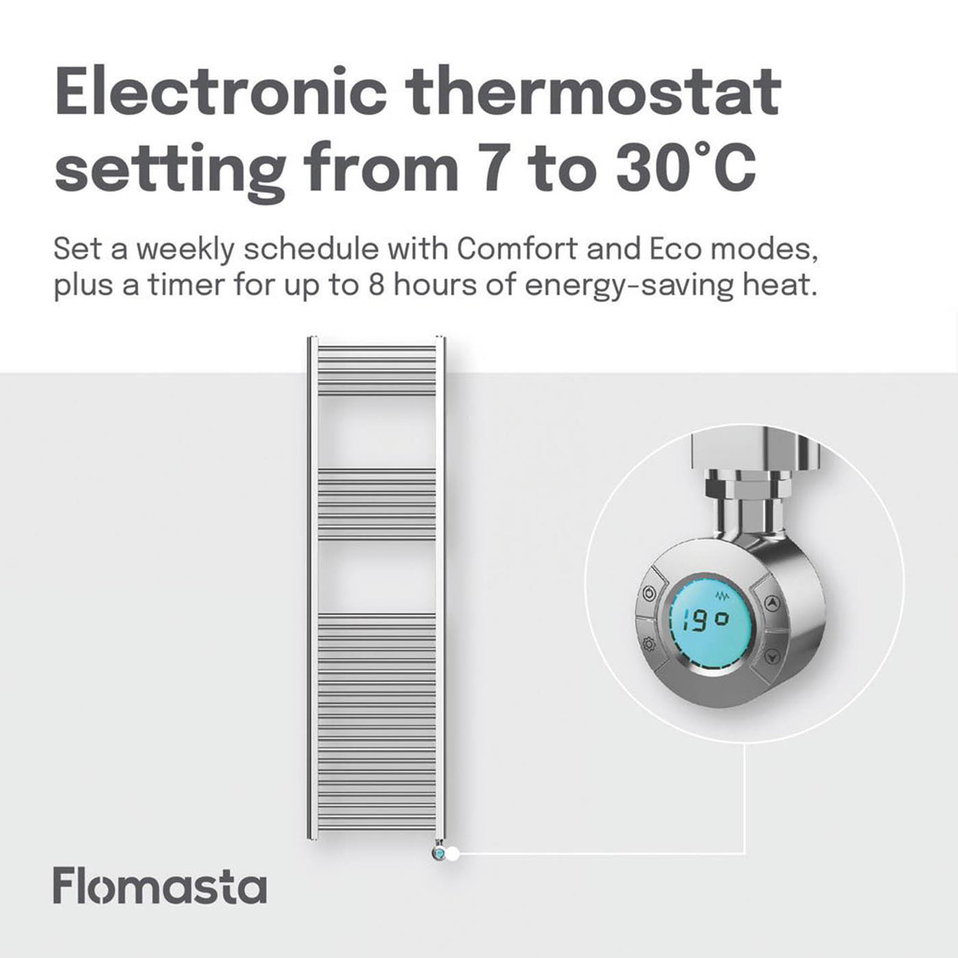 Flomasta Electric Towel Rail Radiator Chrome Flat Bathroom Warmer (H)180x(W)50cm - Image 5