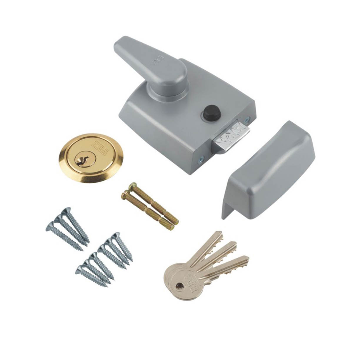ERA Night Latch Replacement Satin Silver 60mm Backset 3 Keys front Door Lock - Image 1