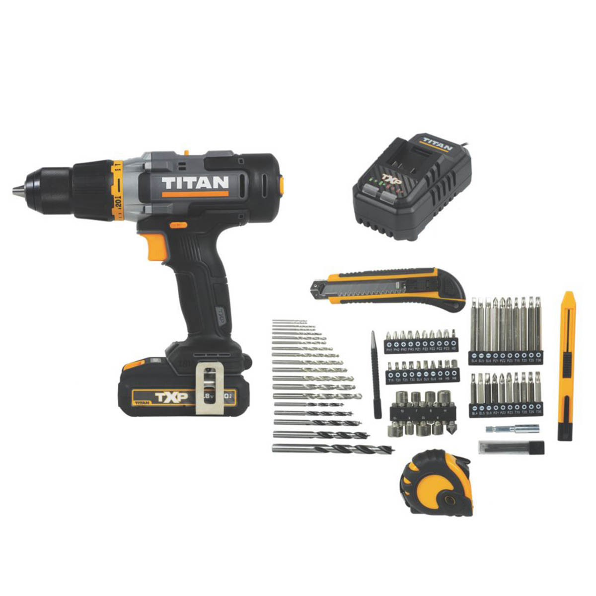 Titan Combi Drill Cordless 18V 2.0Ah Li-Ion TTI1257COM 73 Accessories Compact - Image 3