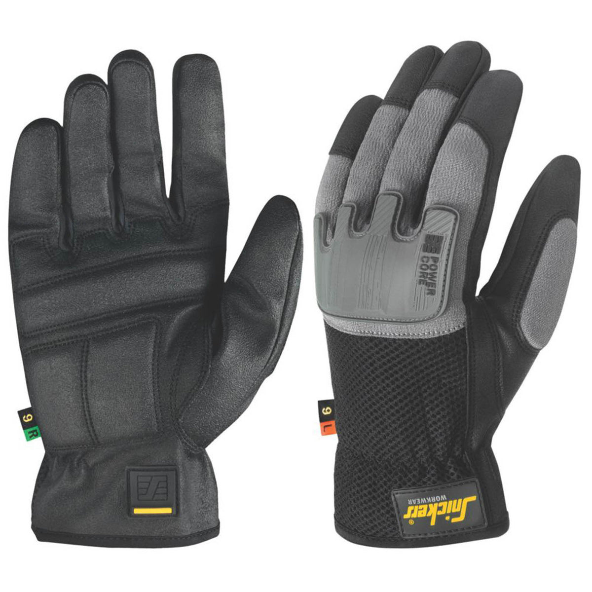 Snickers Large Gloves Power Core Black Grey Elasticated Cuffs Ergonomic - Image 2