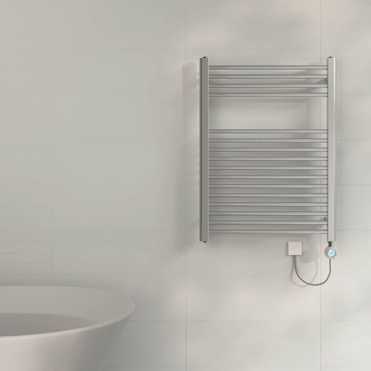Flomasta Electric Towel Rail Radiator Chrome Flat Bathroom Warmer (H)80x(W)60cm - Image 2