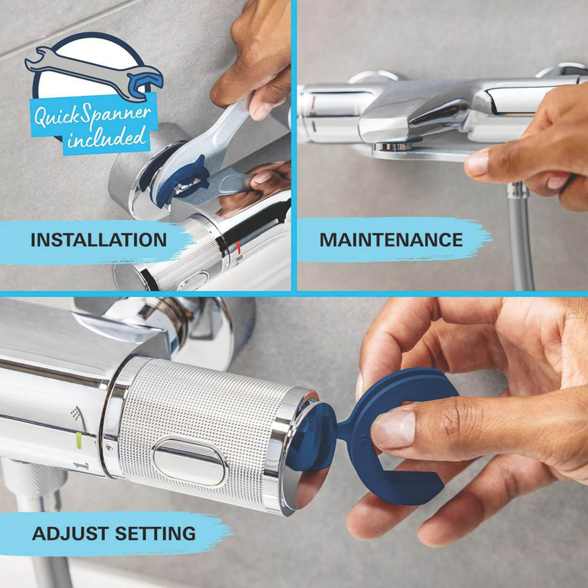 Grohe Thermostatic Shower Mixer Set Chrome Exposed 3 Spray Pattern Square Head - Image 5