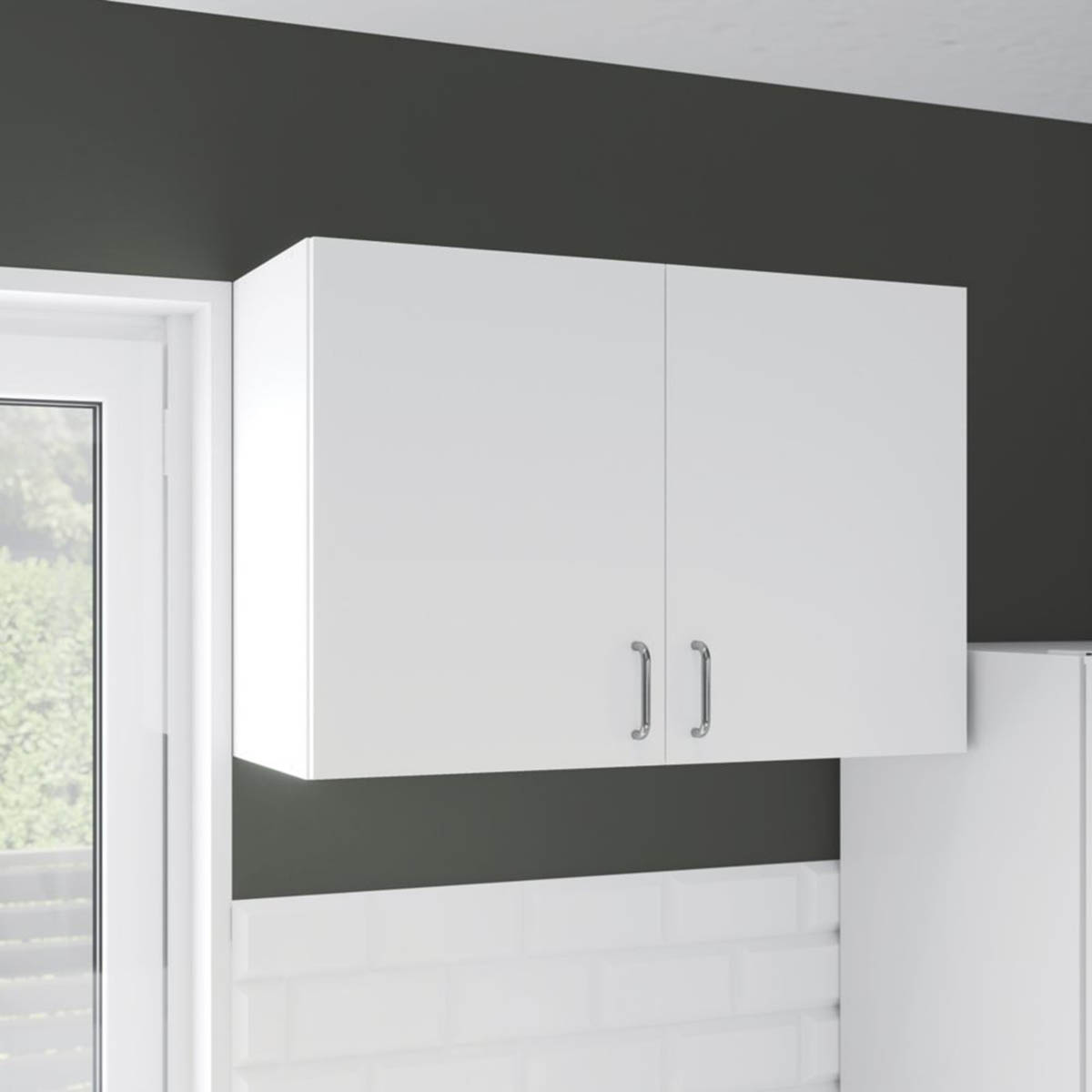 Kitchen Wall Unit Cabinet Matt White 2 Door Storage Cupboard 80x32x55cm - Image 2