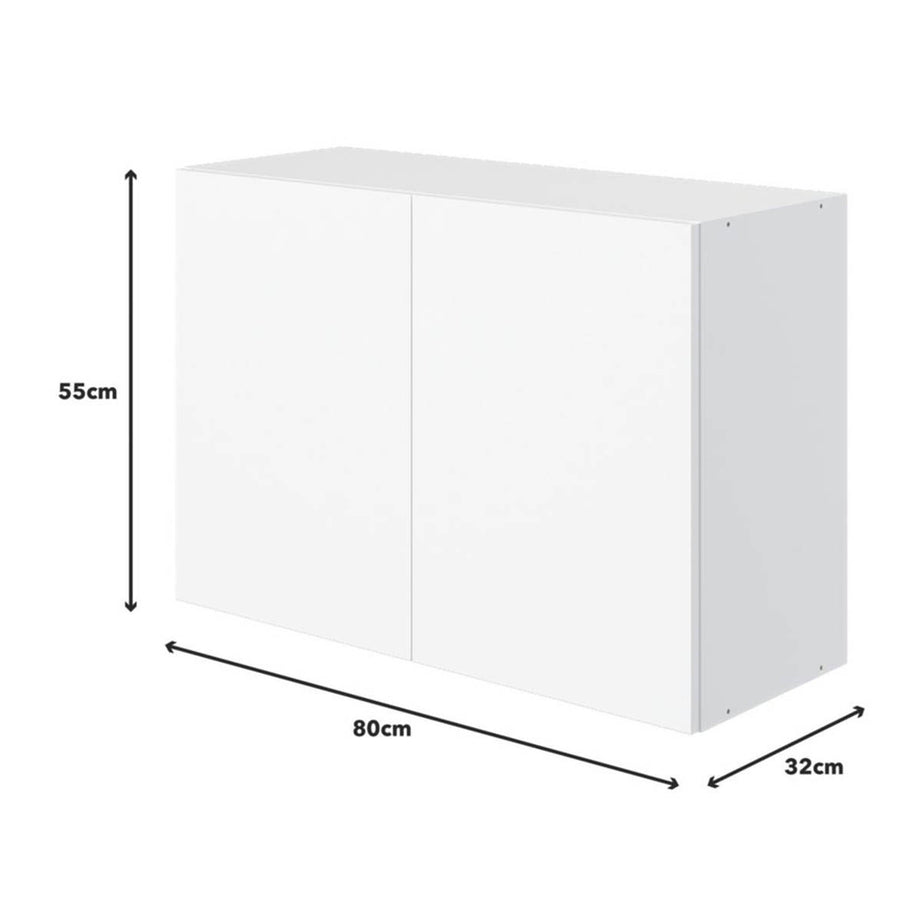 Kitchen Wall Unit Cabinet Matt White 2 Door Storage Cupboard 80x32x55cm - Image 3
