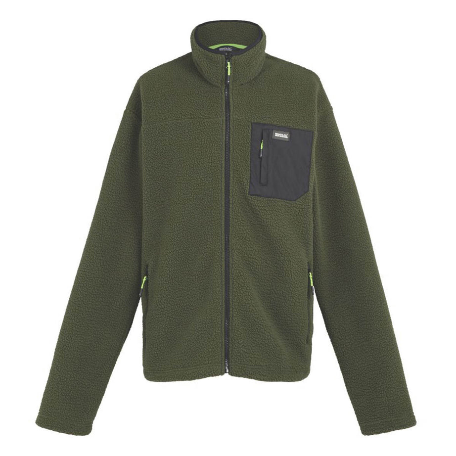 Mens Fleece Jacket Dark Front Zip Khaki Zipped Pockets X Large 44" Chest - Image 1