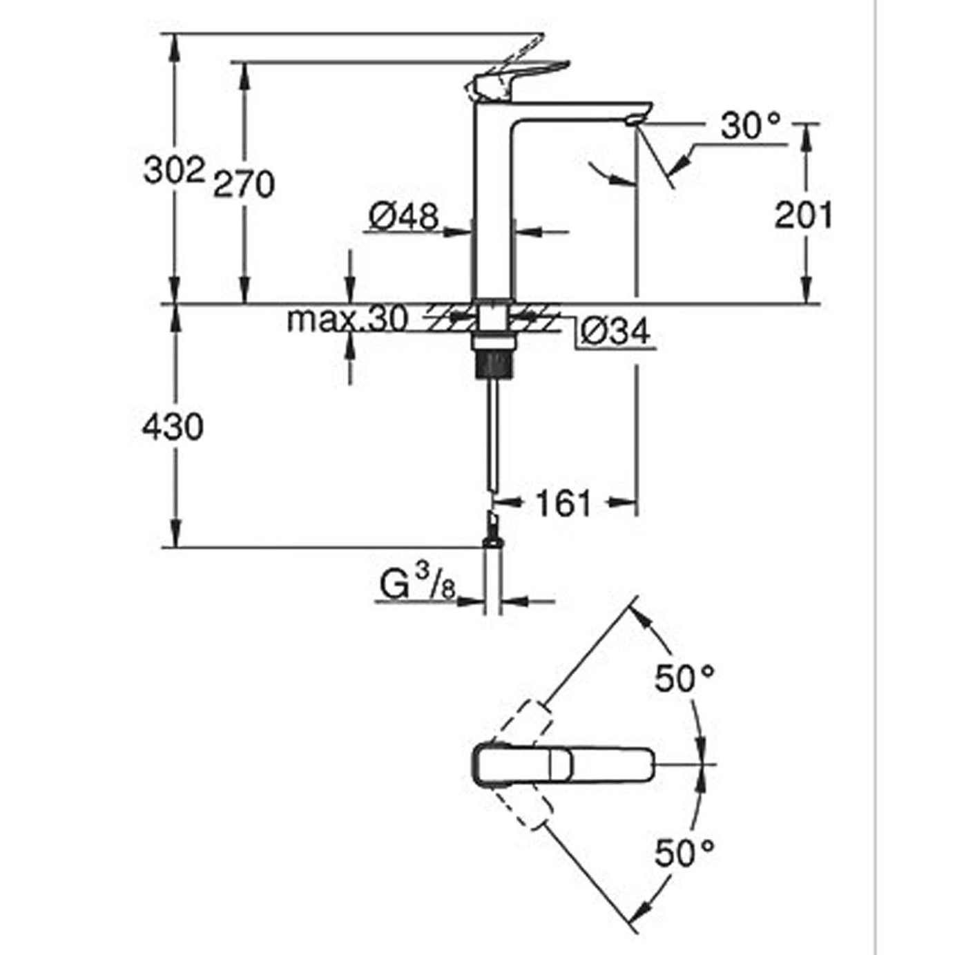 Grohe Bathroom Basin Tap Mono Mixer Chrome 302mm Tall Single Lever Modern - Image 2