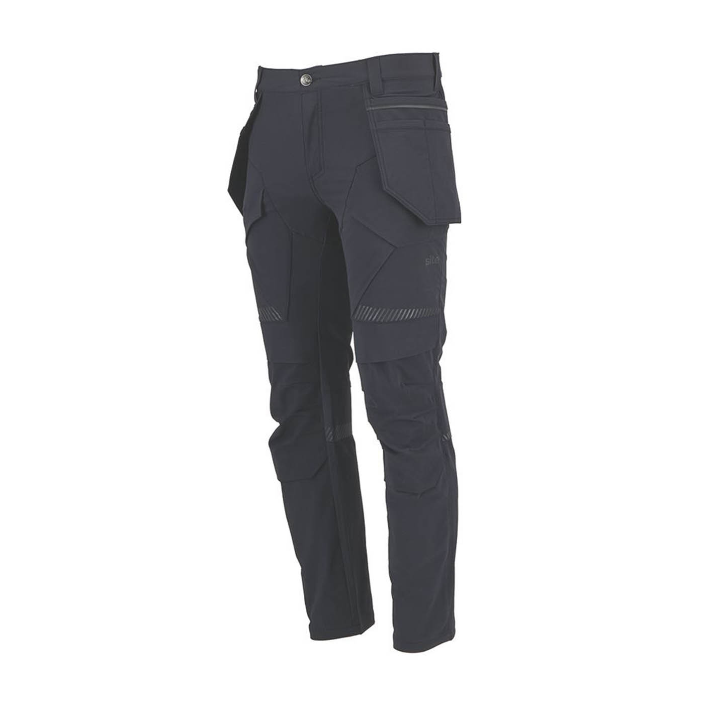 Site Mens Work Trousers Stretch 9 Pockets Black Slim Fit Breathable 36" W 32" L - Image 1