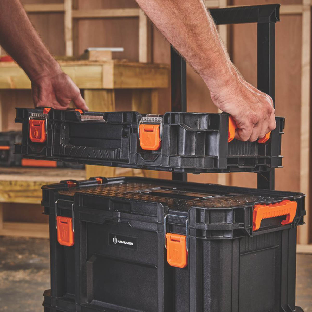 Magnusson Tool Box System Stakkur Storage Stackable Cart Wheel Trolley Set Of 3 - Image 3