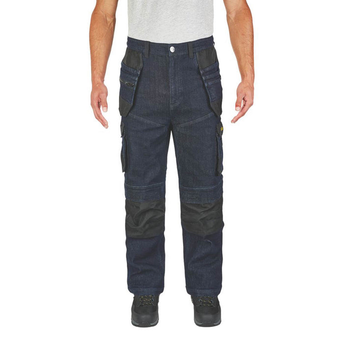 Mens Work Trousers Jeans Indigo Denim Regular Fit Multi Pocket 32"W 32"L - Image 2