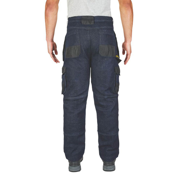 Mens Work Trousers Jeans Indigo Denim Regular Fit Multi Pocket 32"W 32"L - Image 3