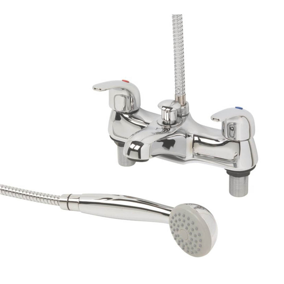 Swirl Bath Filler Tap Shower Mixer Chrome Dual Lever Round Head Modern Bathroom - Image 3