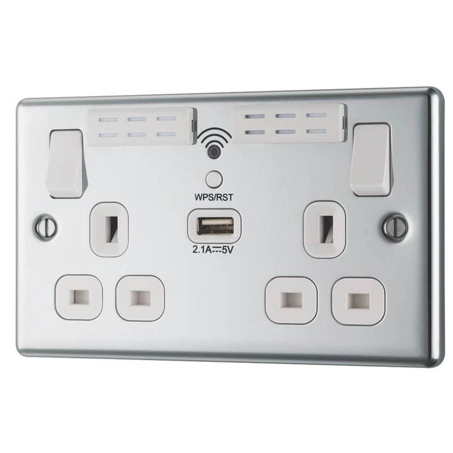 Double Plug Switched Socket WiFi Extender USB 2 Gang Single Pole Type A 13A 240V - Image 1