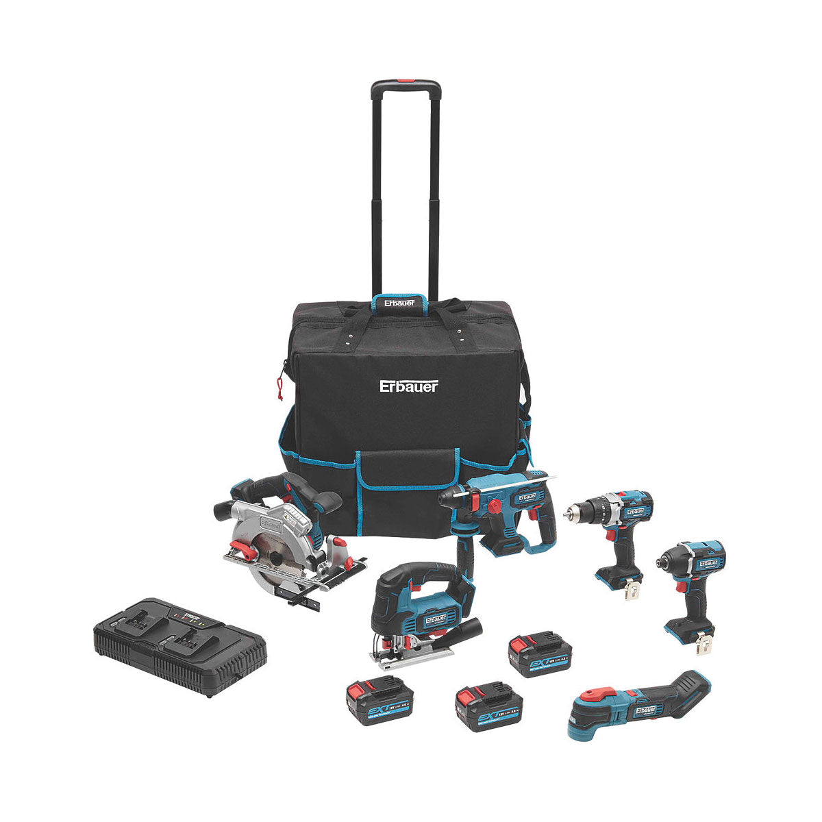 Erbauer Tool 6 Piece Set Combo Kit E18-6KA Drill Hammer Impact Saw 3x4.0Ah 18V - Image 1