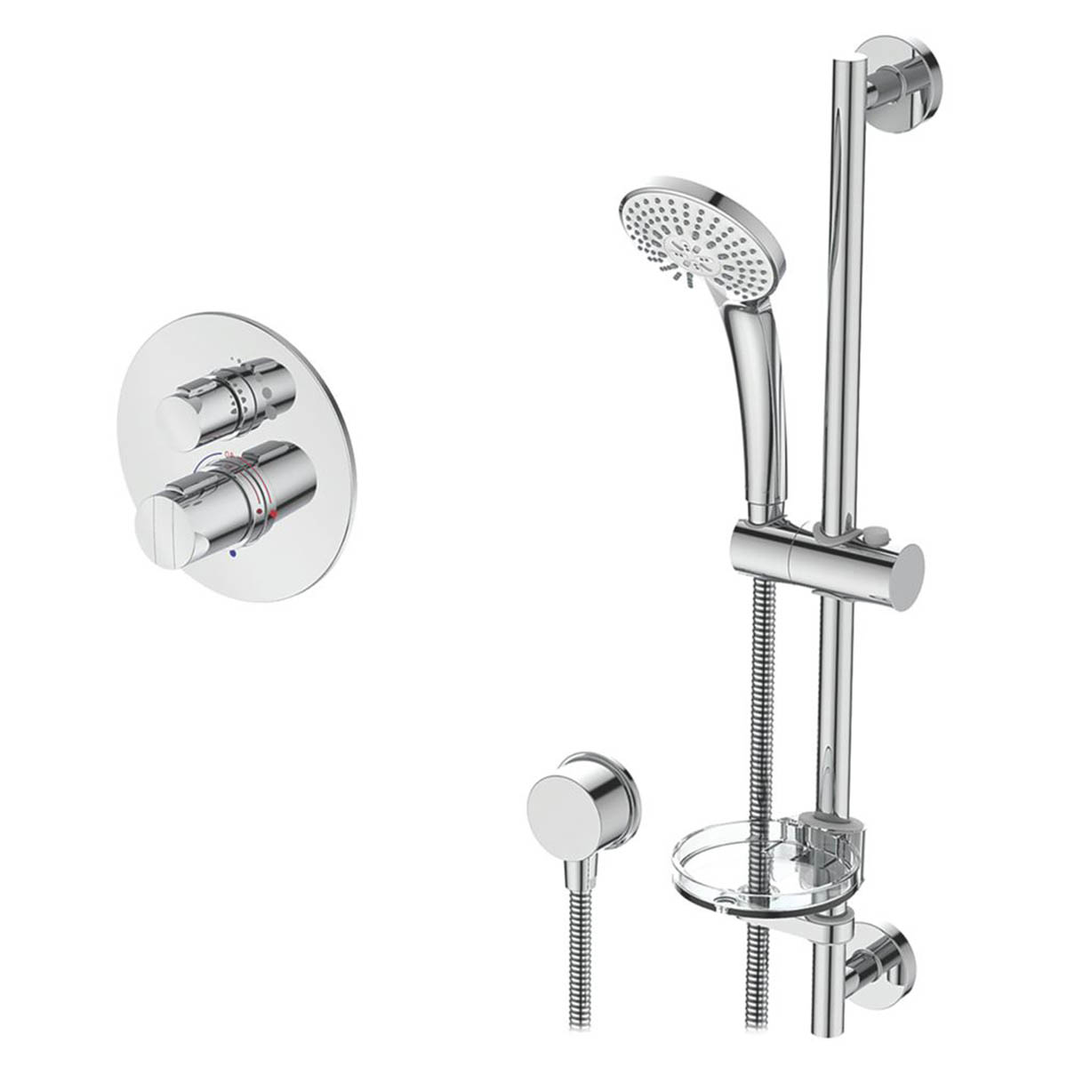 Bathroom Thermostatic Mixer Shower Chrome Concealed 2 Spray Pattern Round Head - Image 1