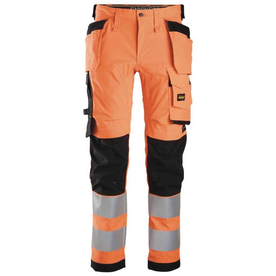 Snickers Hi-Vis Work Trousers Mens Slim Fit Orange Multi Pockets 31"W 32"L - Image 1