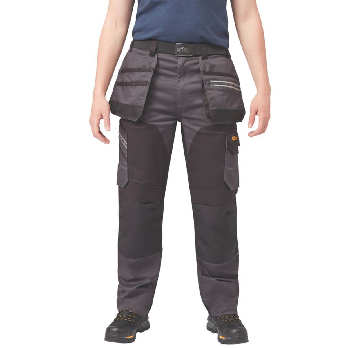 Site Work Trousers Mens Regular Fit Grey Black Stretch Multi Pockets 36"W 34"L - Image 4