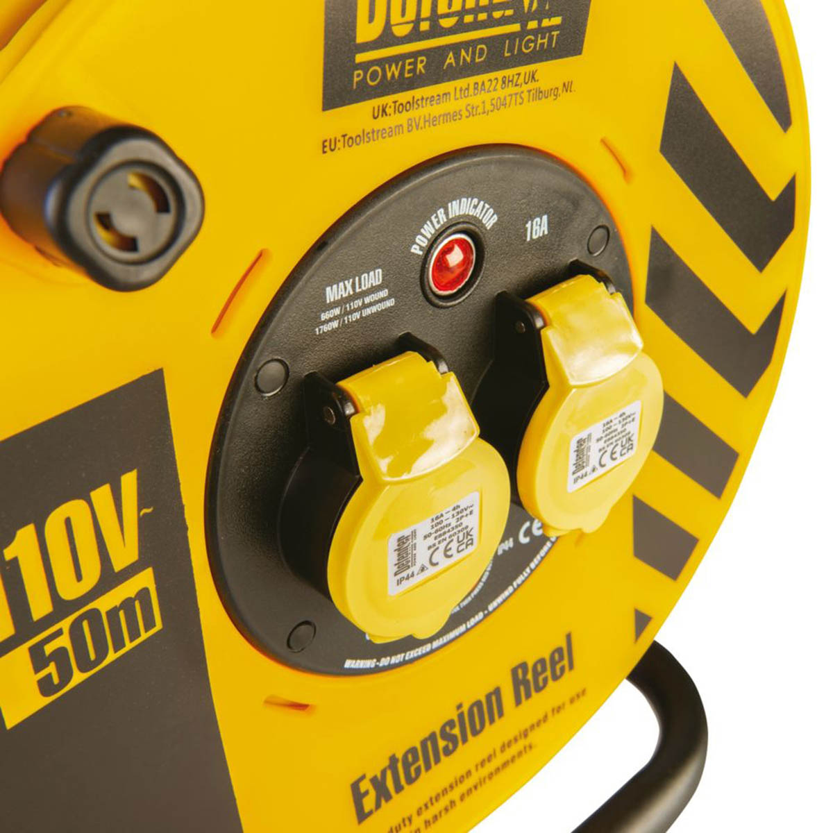 Defender Cable Reel 110V 50m 16A 2 Gang 1.5mm² 3 Core Heavy Duty Industrial - Image 3