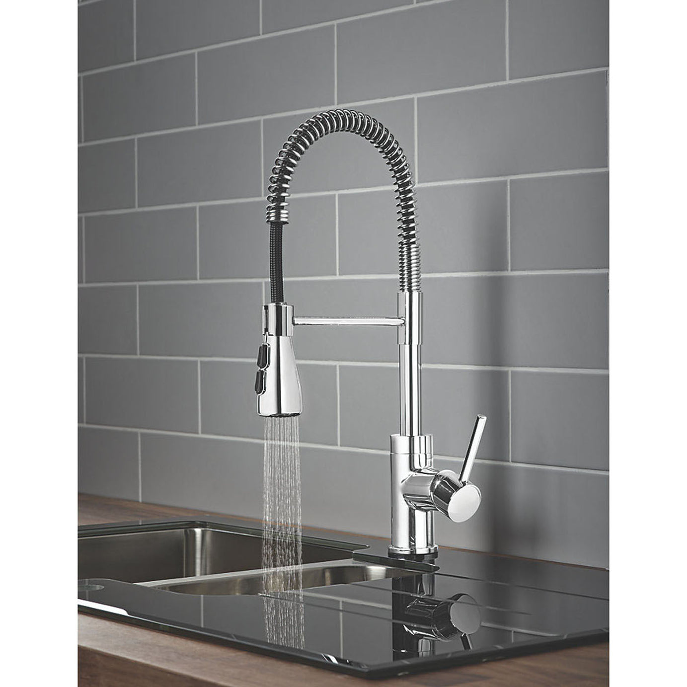 Kitchen Tap Mono Mixer Chrome Single Lever Pull Out Spout Modern Faucet - Image 1