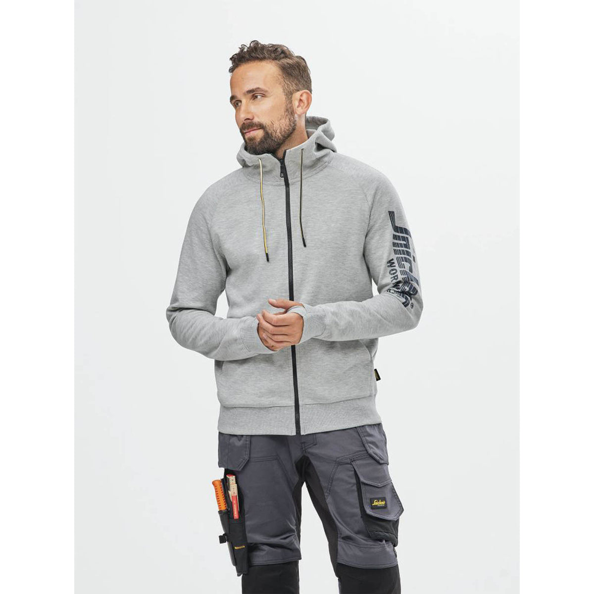 Snickers 2895 Logo  Full Zip Hoodie Grey Melange  Large 43" Chest - Image 3
