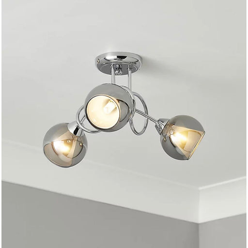 Elevate Ceiling Light 3 Lamp Chrome & Smoked Glass Effect Modern IP20 240V 28W - Image 1